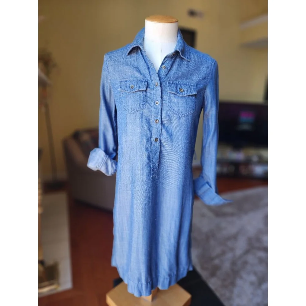 Women's Banana Republic Denim Dress Size 00 Petite Blue - Picture 1 of 6